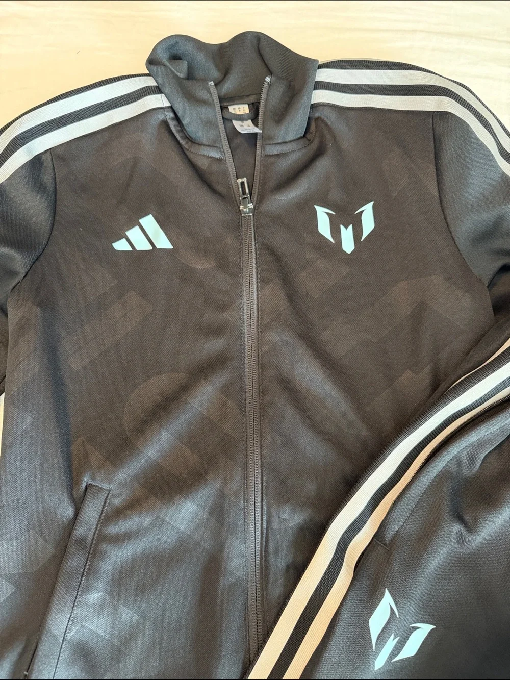 adidas Black Kids Messi Track Jacket & Joggers with Light Blue Accents